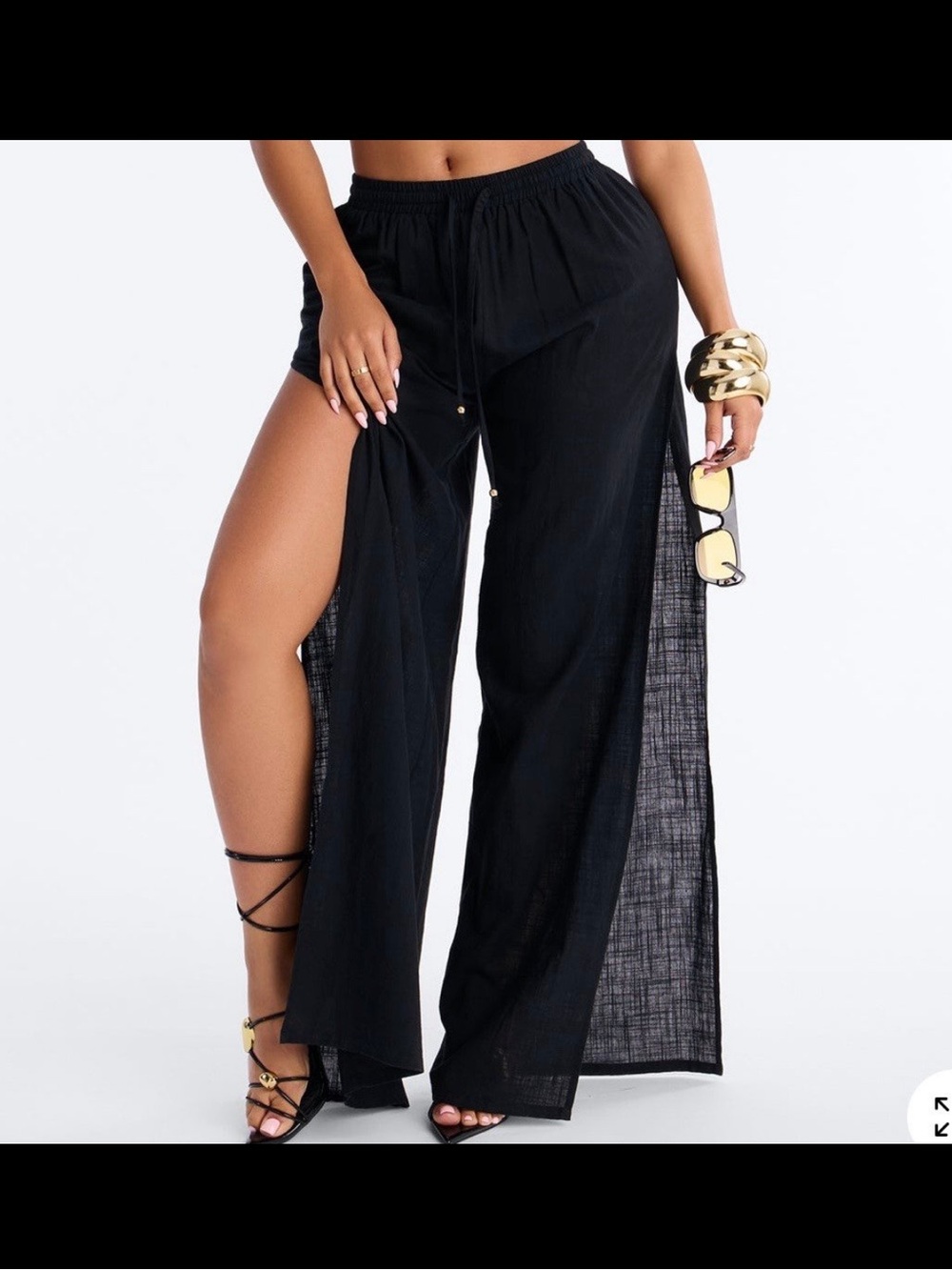 🤍FASHION NOVA - Kamila High Split Cover Up Pants - Black (XL)